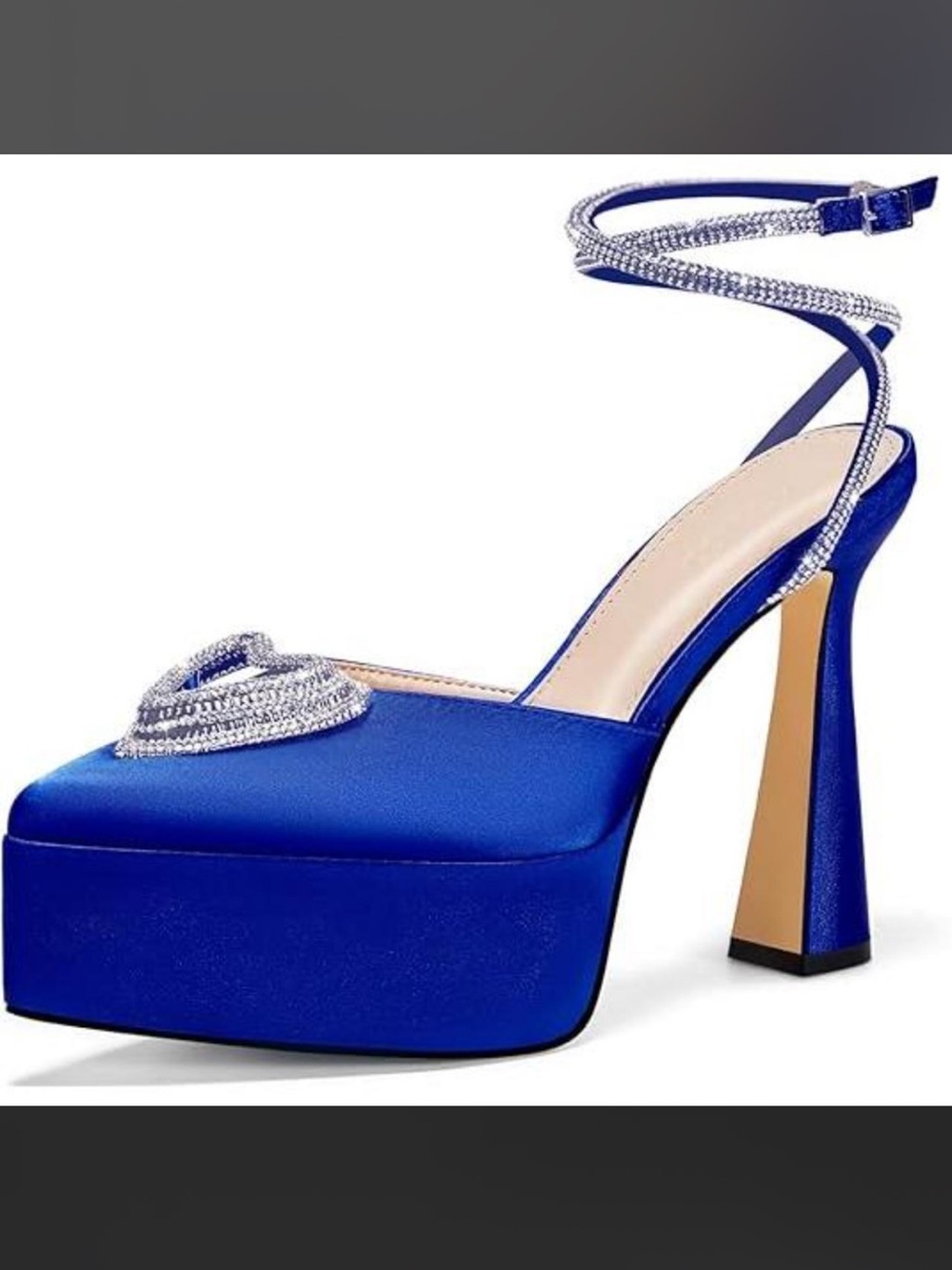 Blue Platform Satin High Heel Sandals with Rhinestone Detail